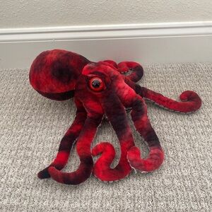 Fiesta Red & Black Octopus 12” Plush Gray Textured Underside Lifelike Realistic